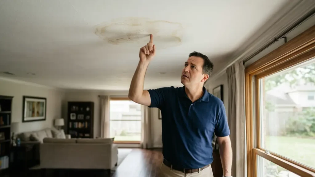 Signs of hidden water leak in Houston home including water stains and damage